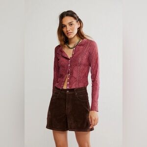Free People Jae Sheer Lace Knit Long Sleeve Top Crushed Berry S